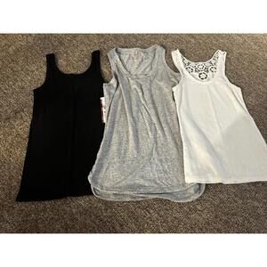 Set of 3 Women's Tank Tops - Black, Gray, White with Lace Detail - Size Medium